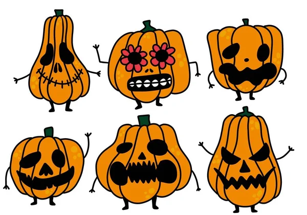 Conjunto Calabazas Dibujos Animados Halloween Para Pegatinas Telas Accesorios Cuadernos — Foto de Stock