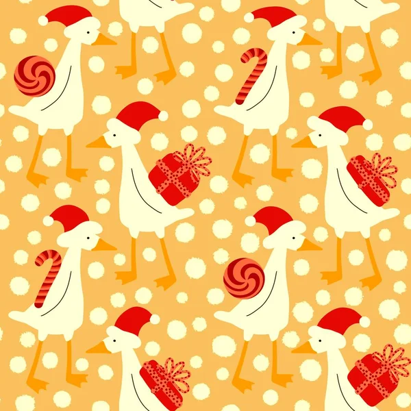 Christmas gifts box cartoon seamless goose animals birds and sugar candy pattern for wrapping paper and kids clothes print and accessories and linens and packaging. High quality illustration