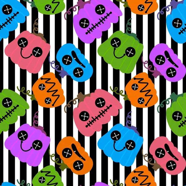 Halloween Cartoon Pumpkins Seamless Pattern Wrapping Paper Fabrics Accessories Notebooks — ストック写真