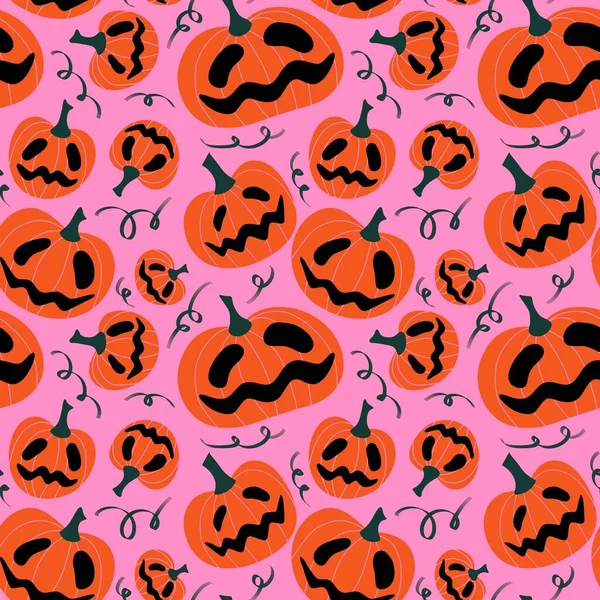 Kawaii Cute Cartoon Halloween Pumpkins Seamless Autumn Harvest Pattern Wrapping — 图库照片