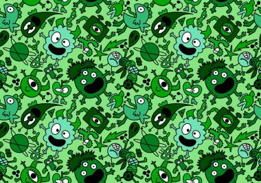 Cartoon monsters aliens seamless kids emoticons pattern for wrapping paper and festive accessories and school notebooks and fabrics and Halloween. High quality illustration