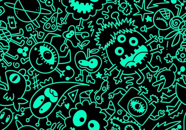 Cartoon monsters aliens seamless kids emoticons pattern for wrapping paper and festive accessories and school notebooks and fabrics and Halloween. High quality illustration