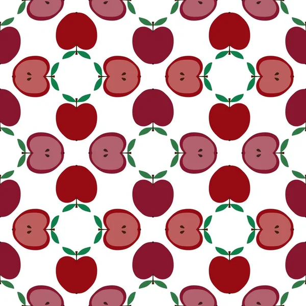 Cartoon Doodle Apples Seamless Autumn Harvest Geometric Fruit Pattern Wrapping — Stock Photo, Image