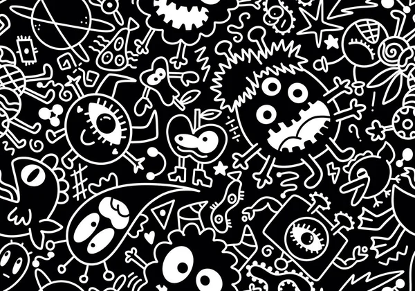 Cartoon Monsters Aliens Seamless Kids Emoticons Pattern Wrapping Paper Festive —  Fotos de Stock