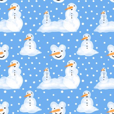 Noel ambalajı için kışın dikişsiz kardan adam ve kar taneleri deseni ve çocukların not defterleri, aksesuarları ve kumaşları. Yüksek kaliteli illüstrasyon