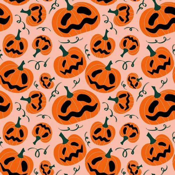 Kawaii Cute Cartoon Halloween Pumpkins Seamless Autumn Harvest Pattern Wrapping —  Fotos de Stock