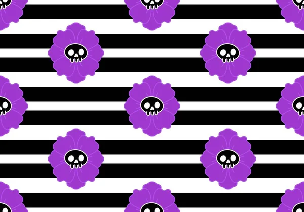 Halloween skulls and stripes and flower seamless skeletons cartoon pattern for wrapping paper and clothes print and festive accessories and fabrics and textiles and hobbies. High quality illustration