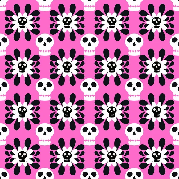 Halloween skulls and stripes and flower seamless skeletons cartoon pattern for wrapping paper and clothes print and festive accessories and fabrics and textiles and hobbies. High quality illustration
