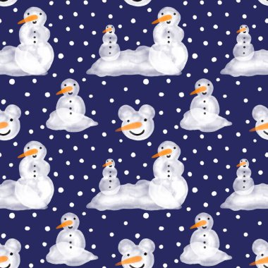 Noel ambalajı için kışın dikişsiz kardan adam ve kar taneleri deseni ve çocukların not defterleri, aksesuarları ve kumaşları. Yüksek kaliteli illüstrasyon