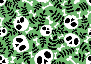 Cartoon doodle seamless Halloween skulls pattern for wrapping paper and clothes print and kids accessories and fabrics and notebooks and textiles. High quality illustration