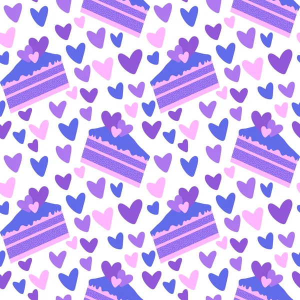 Valentines Hearts Seamless Birthday Cake Pattern Wrapping Paper Kids Clothes — Stock Photo, Image