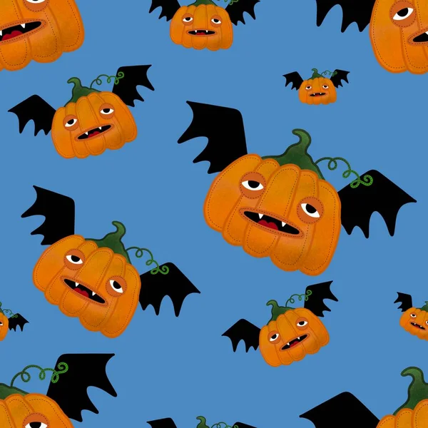 Kawaii Cute Cartoon Halloween Pumpkins Seamless Autumn Harvest Pattern Wrapping — Φωτογραφία Αρχείου