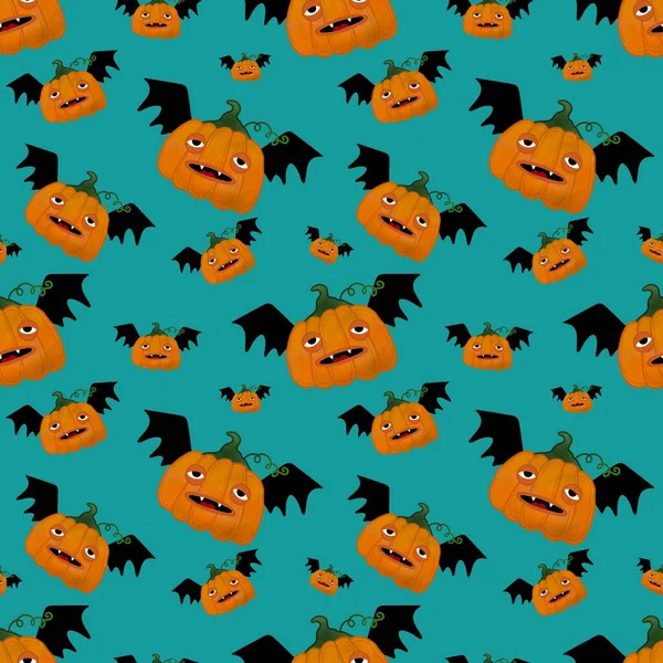 Kawaii Cute Cartoon Halloween Pumpkins Seamless Autumn Harvest Pattern Wrapping — Stock Fotó