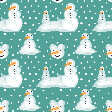 Noel ambalajı için kışın dikişsiz kardan adam ve kar taneleri deseni ve çocukların not defterleri, aksesuarları ve kumaşları. Yüksek kaliteli illüstrasyon