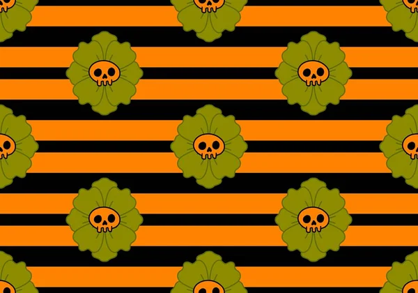 Halloween skulls and stripes and flower seamless skeletons cartoon pattern for wrapping paper and clothes print and festive accessories and fabrics and textiles and hobbies. High quality illustration