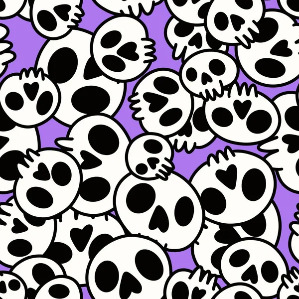 Cartoon Doodle Seamless Halloween Skulls Pattern Wrapping Paper Clothes Print — ストック写真