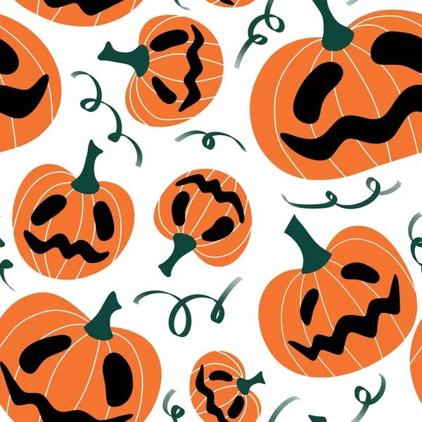 Kawaii Cute Cartoon Halloween Pumpkins Seamless Autumn Harvest Pattern Wrapping — 图库照片