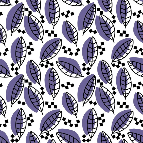 Simple Floral Seamless Leaves Line Art Silhouette Pattern Wrapping Linens — Stock fotografie