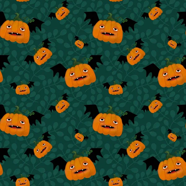 Kawaii Cute Cartoon Halloween Pumpkins Seamless Autumn Harvest Pattern Wrapping — Photo