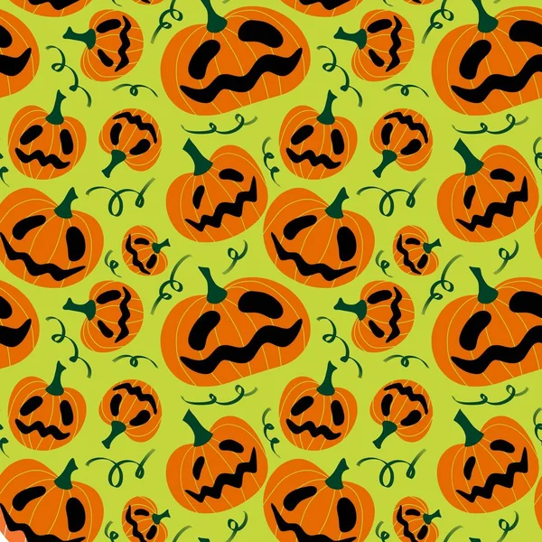 Kawaii Cute Cartoon Halloween Pumpkins Seamless Autumn Harvest Pattern Wrapping —  Fotos de Stock