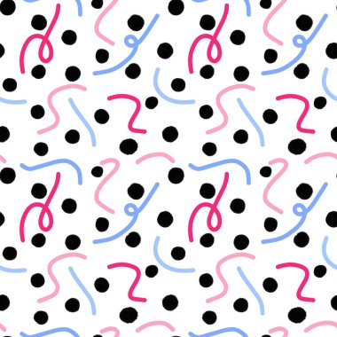 Polka noktalar ve çizgili kurdeleler kağıt paketlemek için kusursuz soyut işaretler ve çocukların giysileri basılıyor ve notlar, kumaşlar, aksesuarlar ve çarşaflar üzerinde çalışıyor. Yüksek kaliteli illüstrasyon