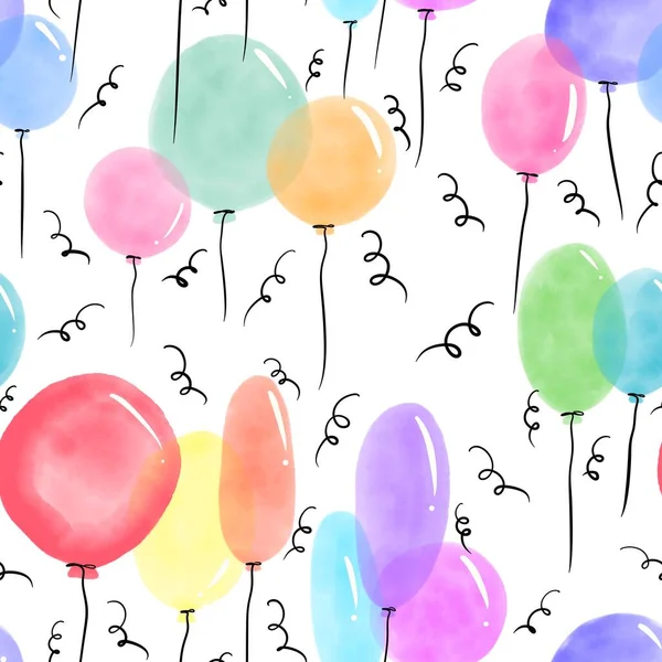 Balões Festivos Aquarela Padrão Desenhos Animados Aniversário Sem Costura Para — Fotografia de Stock