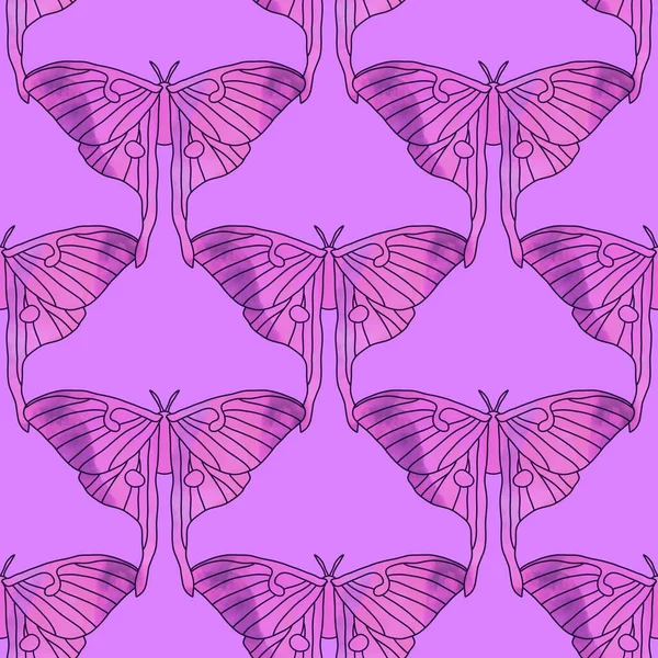 夏季抽象几何无缝蝴蝶蛾图案 用于包装纸和儿童服装 印花和春季饰物 亚麻和厨房纺织品 高质量的例证 — 图库照片