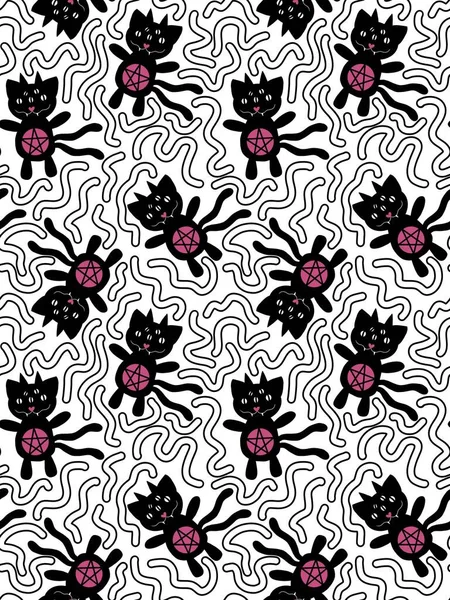 Halloween Black Cats Seamless Monsters Pattern Wrapping Paper Kids Clothes — Stock Photo, Image