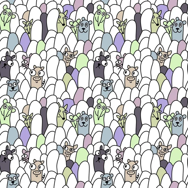 Cartoon animals and stones seamless doodle monsters pattern for wrapping paper and kids clothes print and Halloween accessories and study notebooks and fabrics and linens. High quality illustration