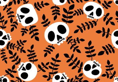 Cartoon doodle seamless Halloween skulls pattern for wrapping paper and clothes print and kids accessories and fabrics and notebooks and textiles. High quality illustration