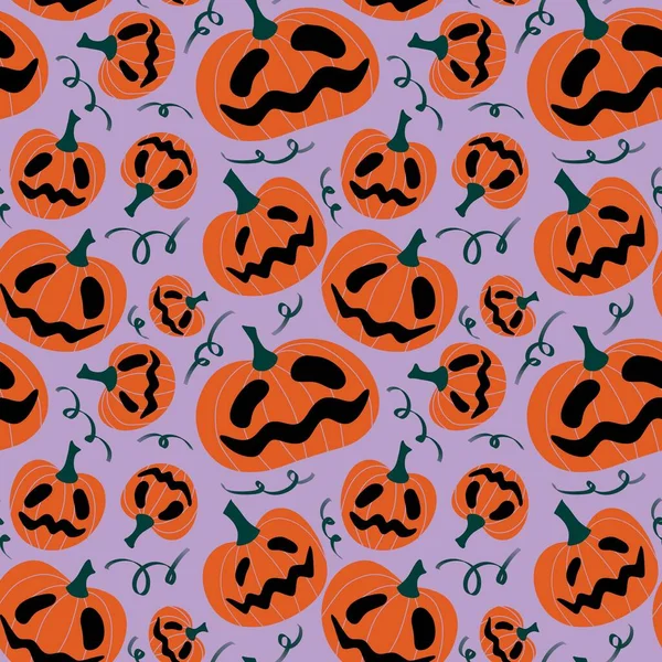 Kawaii cute cartoon Halloween pumpkins seamless autumn harvest pattern for wrapping paper and fabrics and packaging and textiles and kids clothes print and accessories. High quality illustration