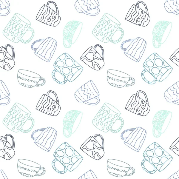 Cartoon color cups seamless pattern for wrapping paper and kids clothes print and accessories and notebooks and menu and kitchen textiles and fabrics and packaging. High quality illustration