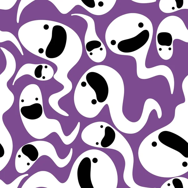 Halloween Fantasma Sem Costura Desenho Animado Padrão Kawaii Para Papel — Fotografia de Stock