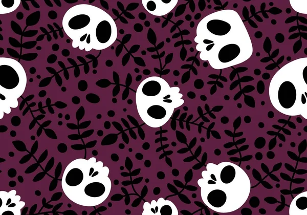 Cartoon Doodle Seamless Halloween Skulls Pattern Wrapping Paper Clothes Print — Stok fotoğraf
