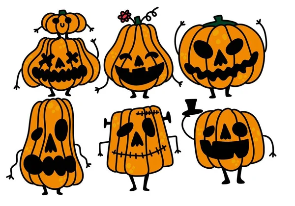 Conjunto Calabazas Dibujos Animados Halloween Para Pegatinas Telas Accesorios Cuadernos — Foto de Stock