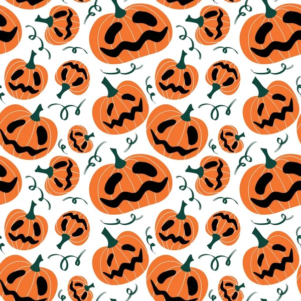 Kawaii Cute Cartoon Halloween Pumpkins Seamless Autumn Harvest Pattern Wrapping —  Fotos de Stock