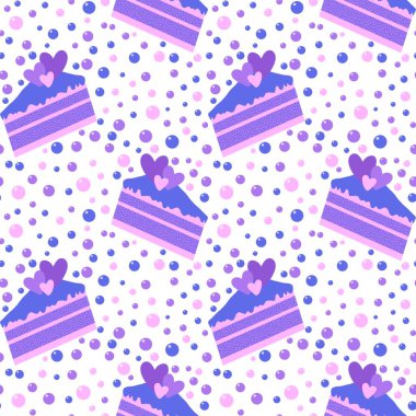 Sevgililer Günü pastası desenleri ambalaj kağıdı, çocuk kıyafetleri, şenlikli aksesuarlar, kumaşlar ve ambalajlar için kusursuz. Yüksek kaliteli illüstrasyon