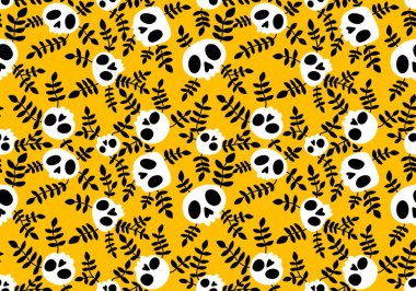 Cartoon doodle seamless Halloween skulls pattern for wrapping paper and clothes print and kids accessories and fabrics and notebooks and textiles. High quality illustration