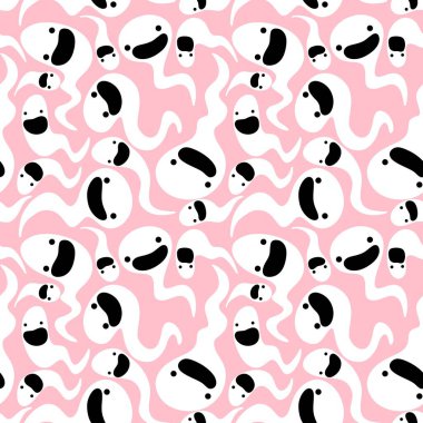 Cadılar Bayramı hayaletleri, ambalajsız kawaii desenli ambalaj kağıtları ve çocukların giysi baskıları, aksesuarlar, çarşaflar, kumaşlar ve hediye kutuları. Yüksek kaliteli illüstrasyon