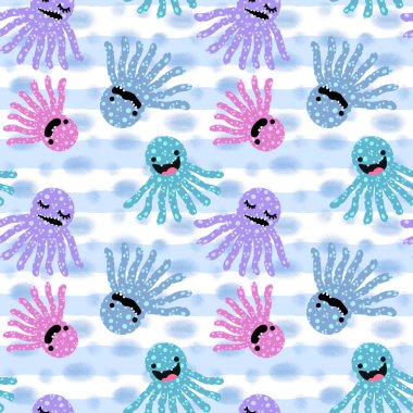 Çocuk hayvanlar, çizgi filmsiz karikatür desenli ahtapot desenli ambalaj kağıdı ve kıyafet çocuk baskısı, kumaşlar, hobiler, aksesuarlar, not defterleri ve çarşaflar. Yüksek kaliteli illüstrasyon