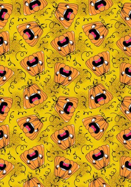 Halloween seamless pumpkins pattern for fabrics and wrapping paper and clothes print and notebooks and accessories and party. High quality illustration