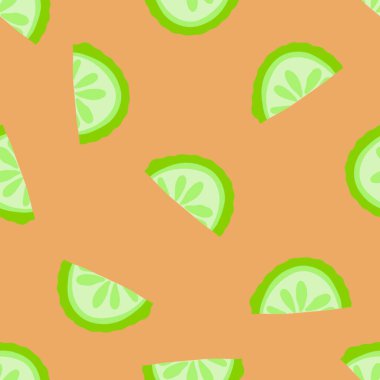 Sebzesiz salatalık desenli ambalaj kağıdı ve çocuk giysisi baskısı ve mutfak tekstili ve kumaşlar ve aksesuarlar ve çarşaflar. Yüksek kaliteli illüstrasyon