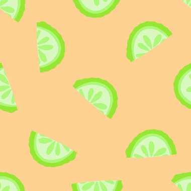 Sebzesiz salatalık desenli ambalaj kağıdı ve çocuk giysisi baskısı ve mutfak tekstili ve kumaşlar ve aksesuarlar ve çarşaflar. Yüksek kaliteli illüstrasyon