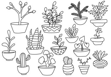 Paket kağıdı, çıkartma, defter, çocuk aksesuarları, kumaşlar ve dükkanlar için çiçek, yaprak ve tencere koyun. Yüksek kaliteli illüstrasyon