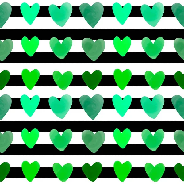 Watercolor Valentines Hearts Seamless Horizontal Lines Pattern Wrapping Paper Kids — Stock Photo, Image