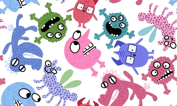Monsters Aliens Cartoon Seamless Halloween Doodle Pattern Wrapping Paper Clothes — Stock Photo, Image
