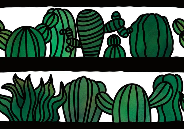 Summer doodle cartoon seamless cactus pattern for wrapping paper and clothes print and kids accessories and fabrics and linens and kitchen textiles. High quality illustration