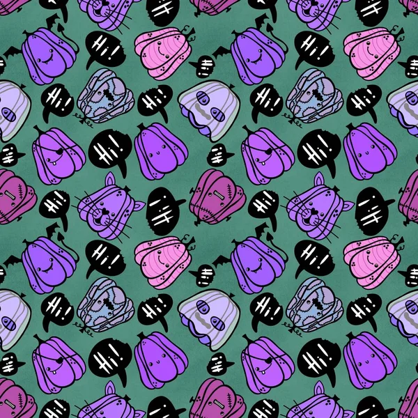 Halloween carnival cartoon seamless pumpkins pattern for kids accessories and clothes print and wrapping paper and fabrics and packaging and textiles and linens. High quality illustration