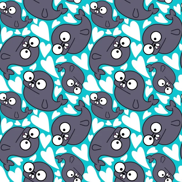 Animals Seamless Doodle Cartoon Seal Pattern Wrapping Paper Clothes Print — Stock Photo, Image