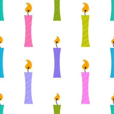 Karikatür, doğum günü mumu desenli ambalaj kâğıdı, kıyafet baskısı, çocuk kumaşı, aksesuar, çarşaf ve mutfak tekstili. Yüksek kaliteli illüstrasyon